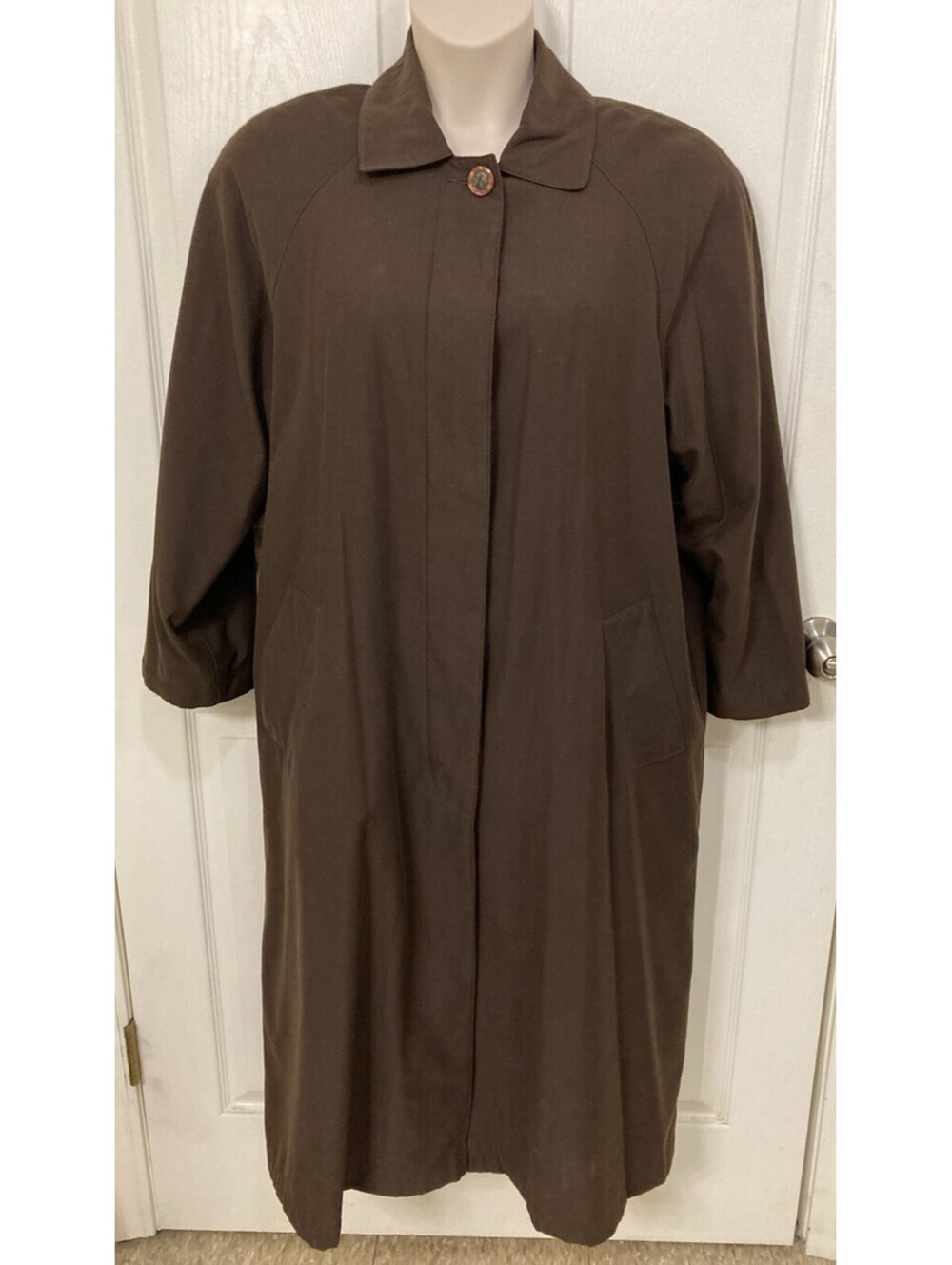 Vtg Lord & Taylor Brown Long Trench Coat Overcoat 12P Classic Removable Liner